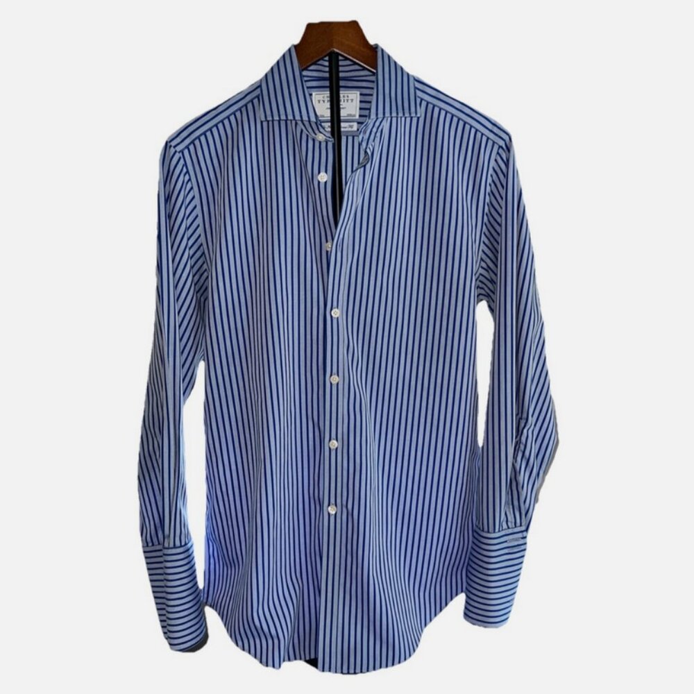 Charles Tyrwhitt Dress Shirt Men's 15.5/33 Blue StripedTailored Fit Button Down